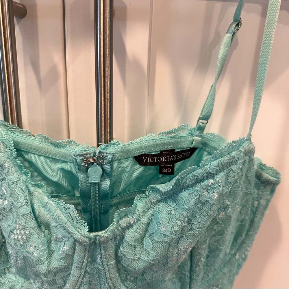 Victorias Secret Vintage Madison Beer lace cami corset top turquoise 34D XS-M - Picture 3 of 4